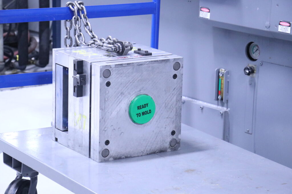 Injection mold labeled ready to mold after preparation and process setup